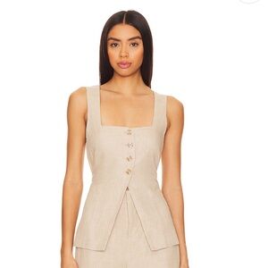 Faithfull the Brand Maya Beige Linen Sleeveless Vest Top